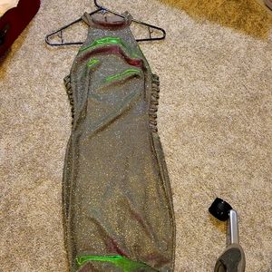 Holographic halter mini dress